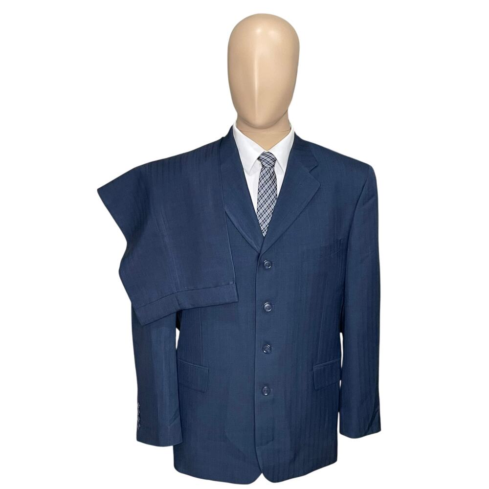 Vanetti Le Collezioni 42R 4 Button Blue 2 pc Business Suit 36X27.5 Pant *READ